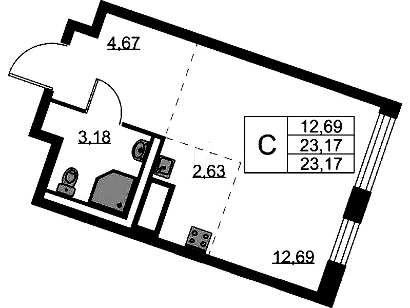 Квартира студия 23.17 м², 2/11 эт., ЖК «Квартал Лаголово»